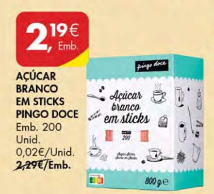 Açúcar Branco em Sticks Pingo Doce