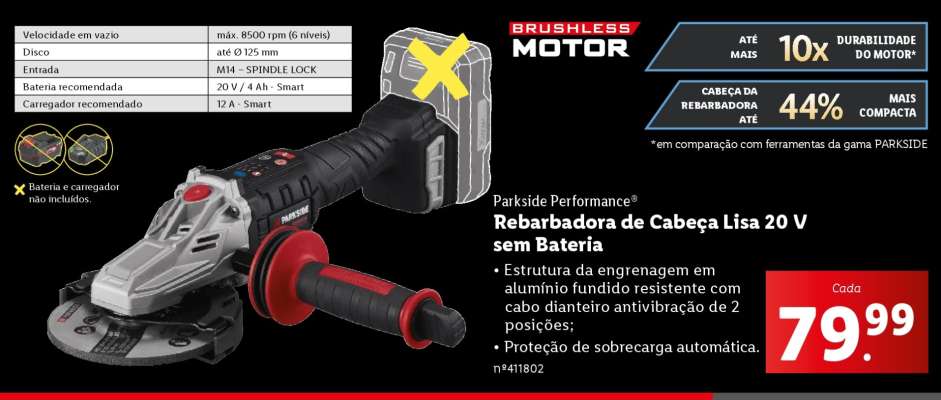 Rebarbadora de Cabeça Lisa 20 V sem Bateria