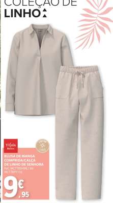 Blusa de Manga Comprida/Calça de Linho de Senhora